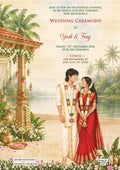Wedding ceremony invitation card of hindu Traditional South Indian Temple Wedding in english language with floral theme design 5641