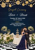 Sangeet Sandhya Ceremony invitation card in english language with Midnight Blue Glamour Sangeet Ceremony theme design 5650