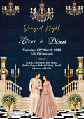 Sangeet Sandhya Ceremony invitation card in english language with Midnight Blue Grand Staircase Sangeet Night theme design 5652