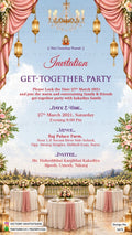 Get Together Party invitation card in english language with  Blush Pink Curtain & Garden Lawn Get-Together Board theme design 5675