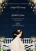 Sangeet Ceremony invitation card in english language with Midnight Blue Starry Sky & White Gown Sangeet theme design 5680