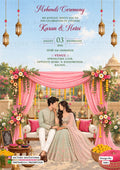 Mehendi ceremony invitation card in english language with Heritage Palace Terrace Mehendi theme design 5681