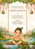 Ganesh Chaturthi festival invitation card in english language with Baby Ganesha Swinging in Temple theme design 5697