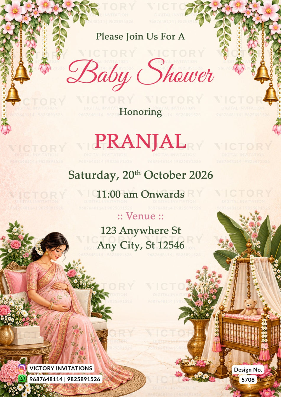 Engagement ceremony invitation card in english language with Blushing Pink Floral Canopy theme design 5708