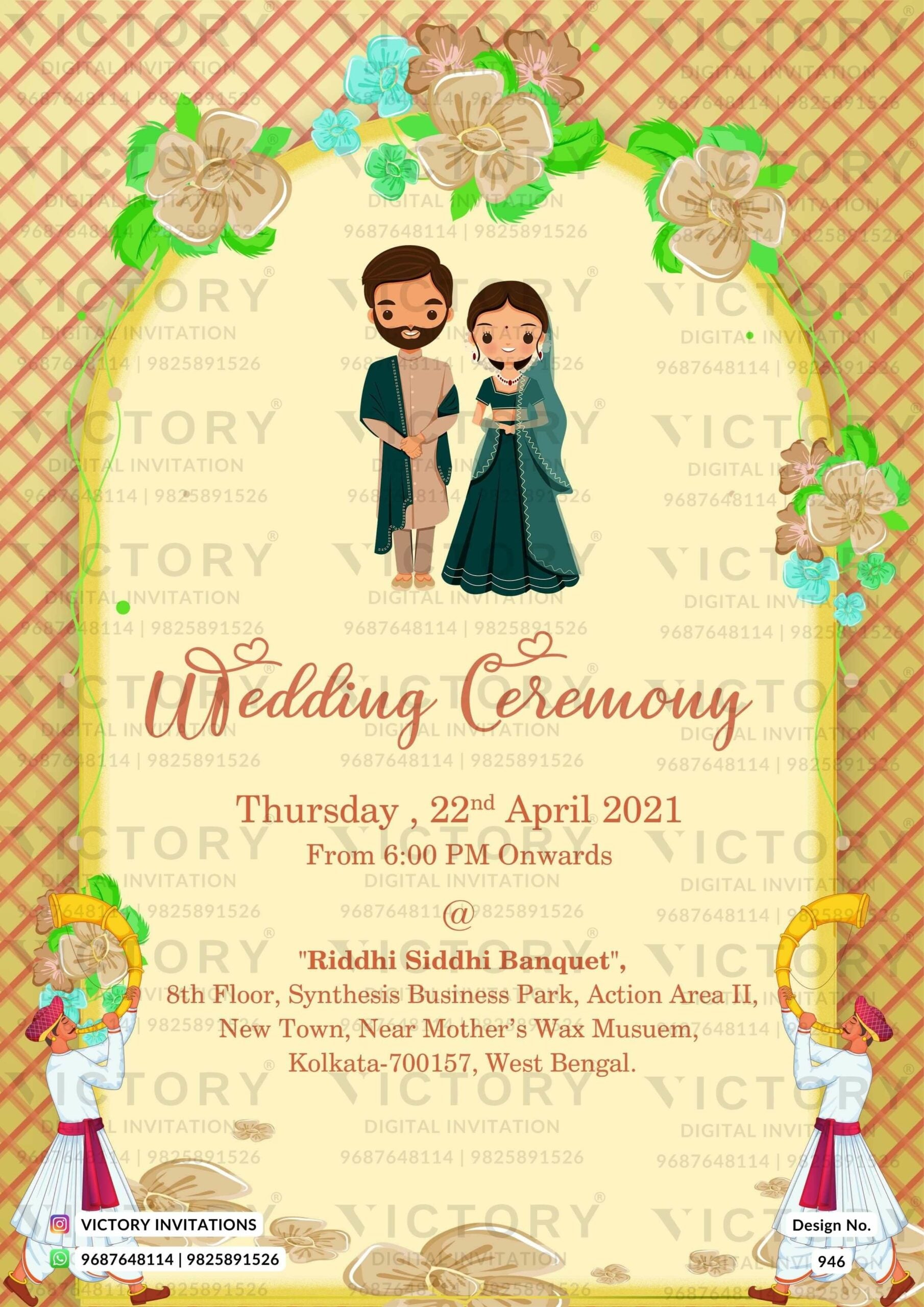 Stunning Pink and Brown Traditional Floral Theme Indian Digital Wedding Invites with Beautiful Original Couple Portraits