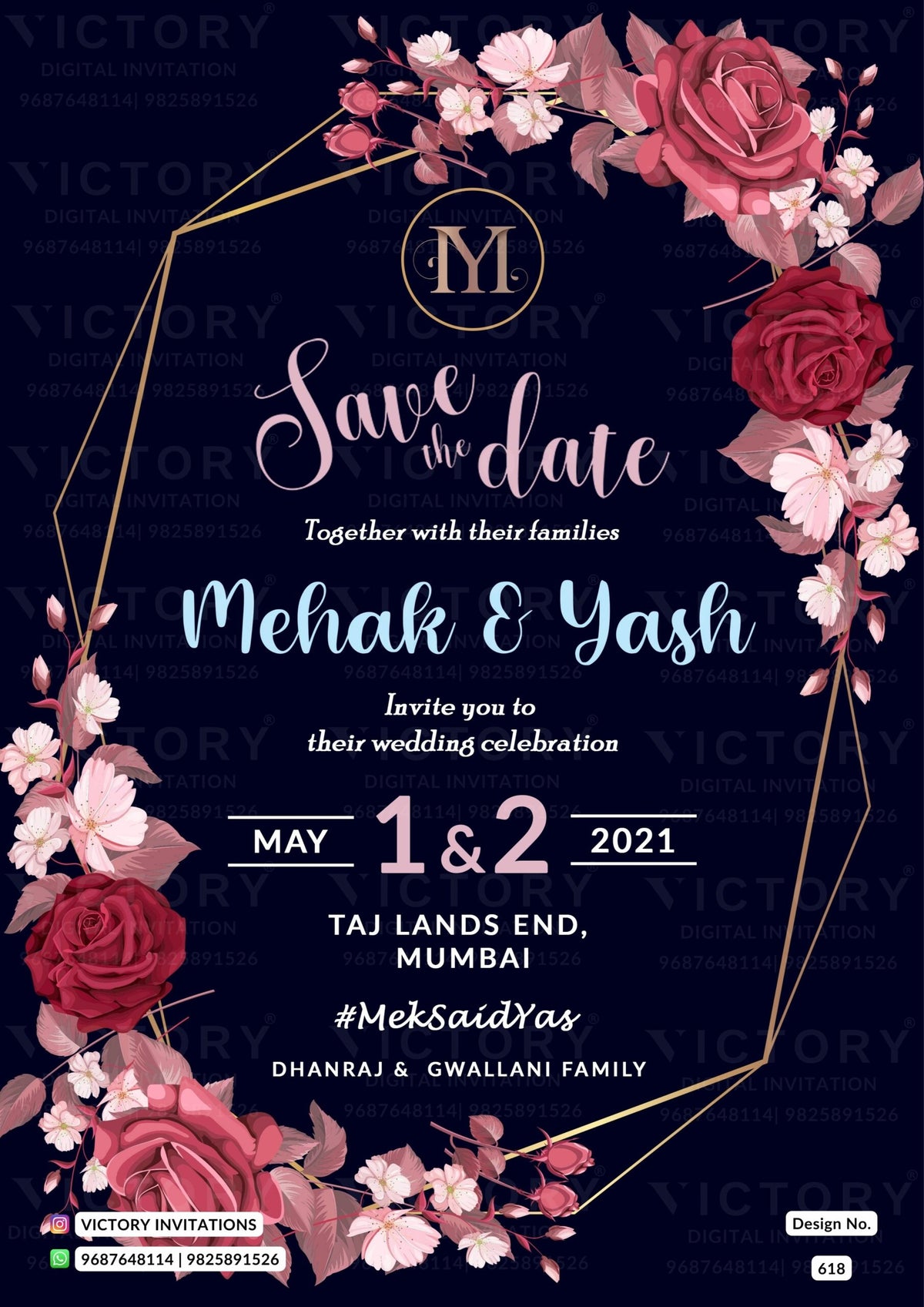 Save the Date card in english language with flowers as floral theme design 618