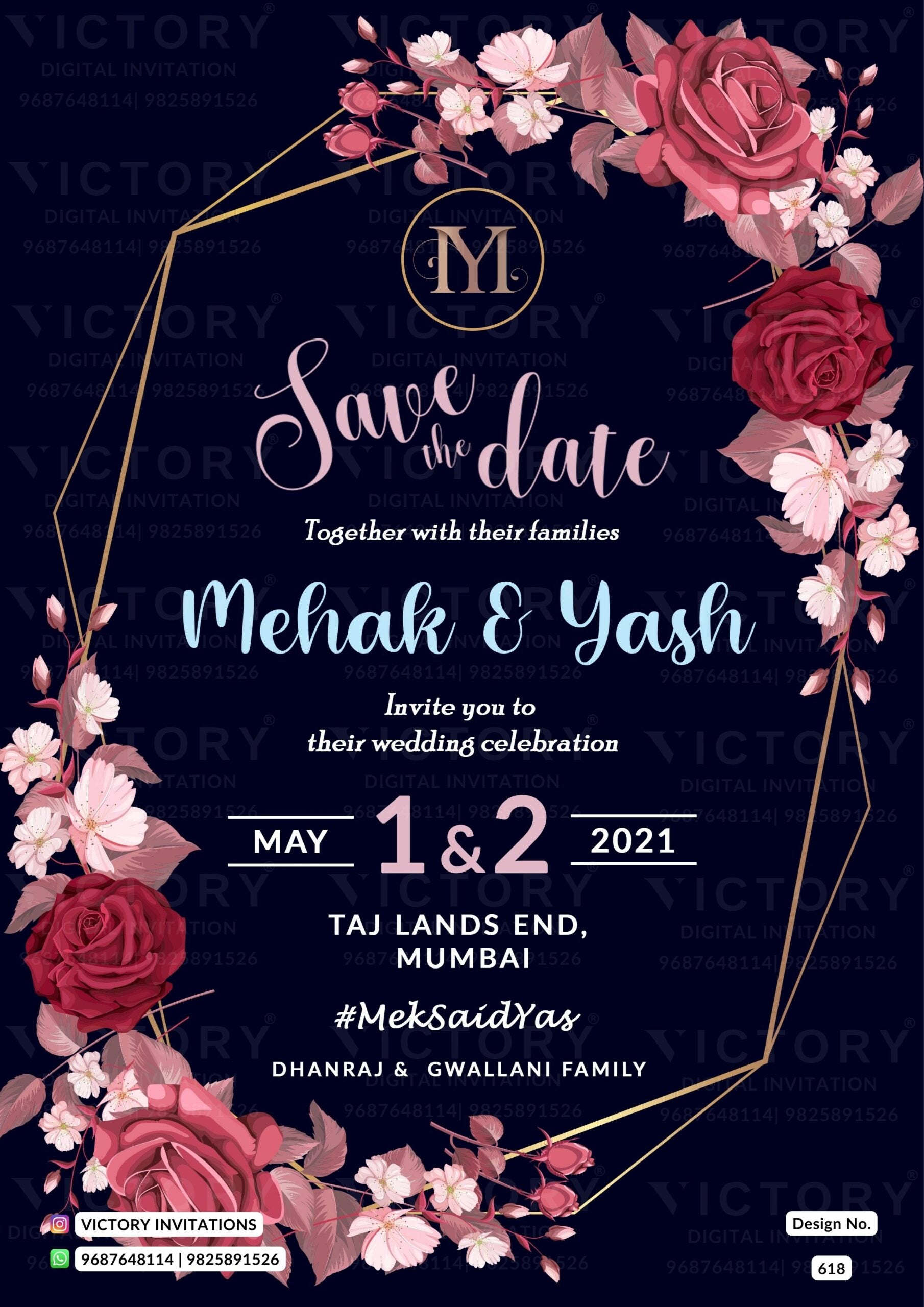 Save the Date card in english language with flowers as floral theme design 618