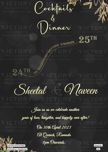 Dinner Party invitation card in english language with leaves as minimalistic theme design 680