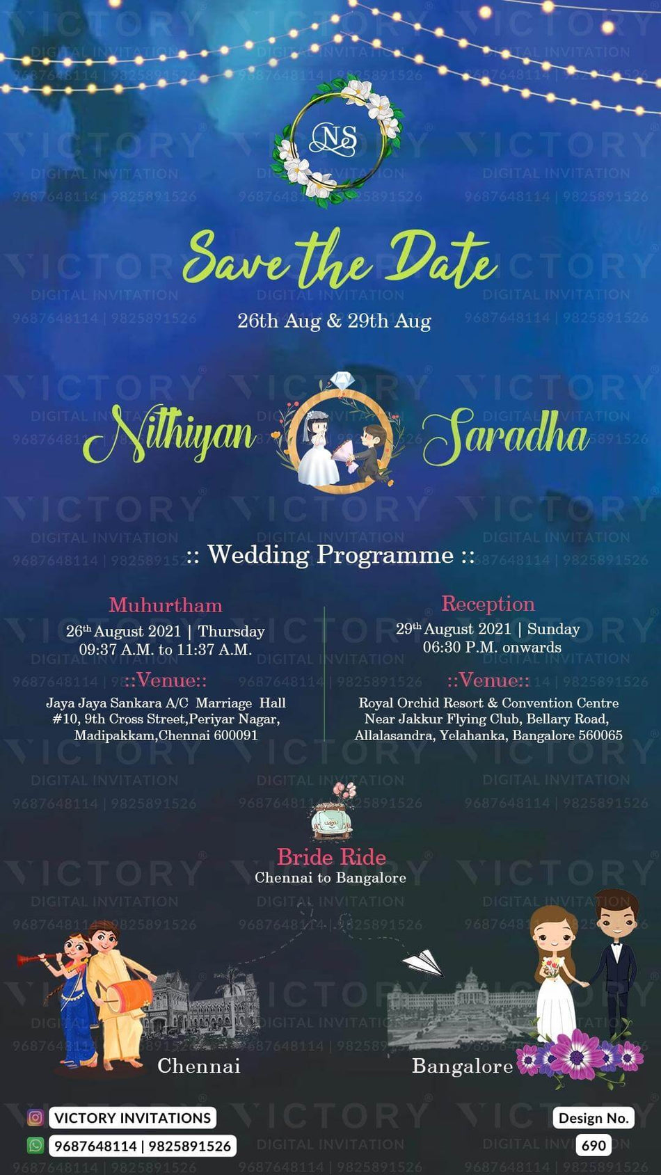 Tamil Nadu wedding invitation card Design no. 690.