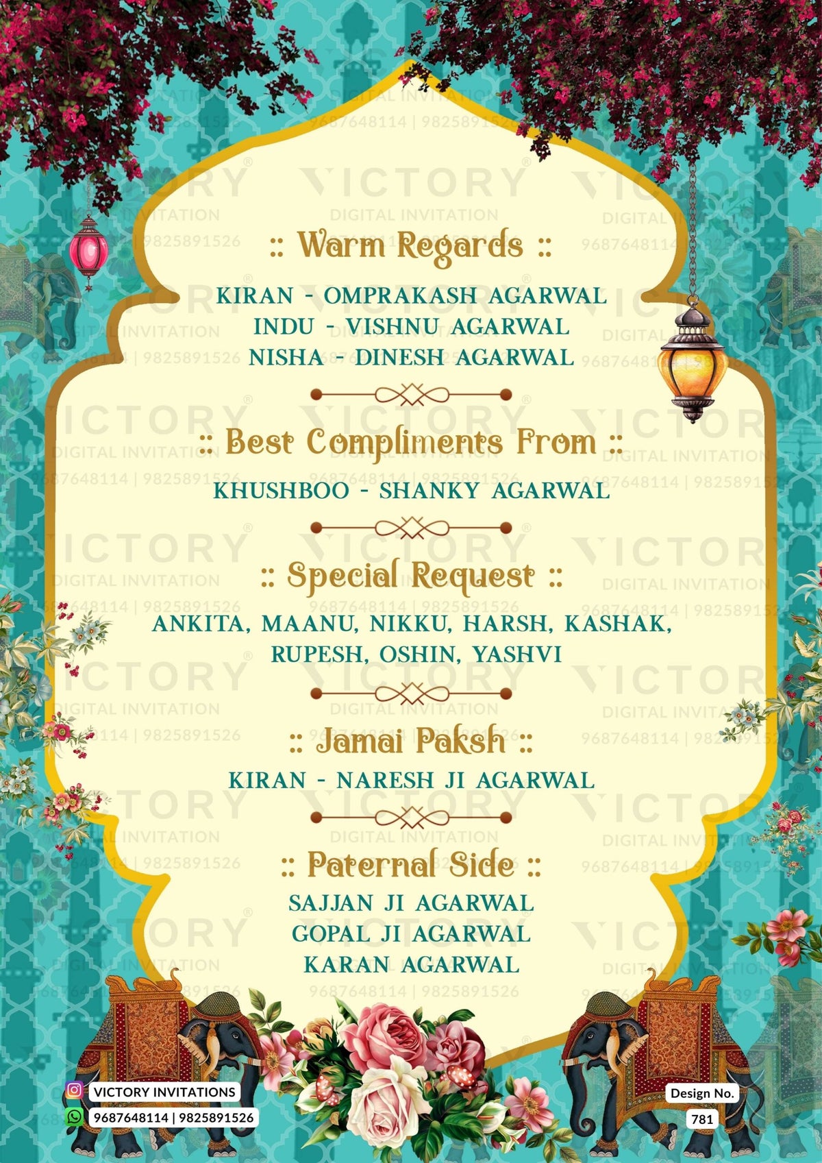 Traditional Beige and Vibrant-Shaded Vintage Floral Theme Digital Wedding Invites with Festive Indian Bride and Groom Doodle
