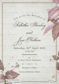 Betrothal ceremony invitation card for Catholic family in english language with leaves, frame as minimalistic theme design 720