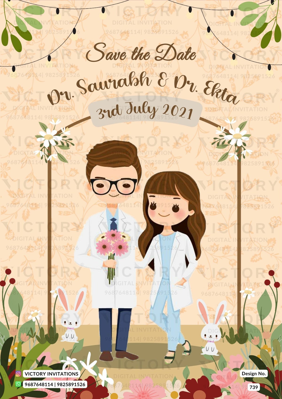 Save the Date card in english language with floral theme design 739.1