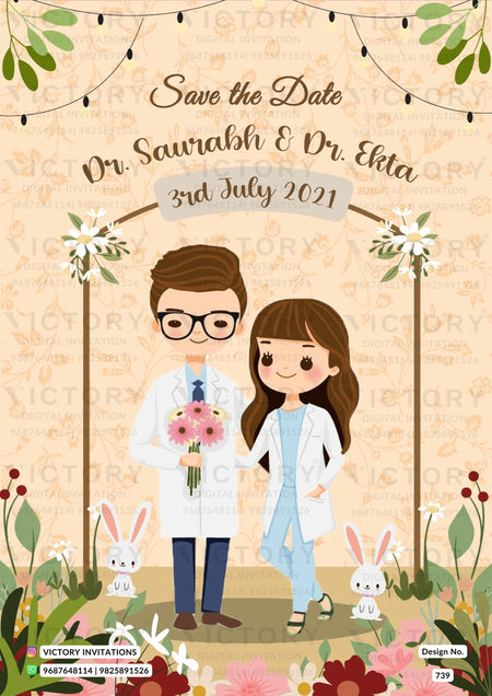 Save the Date card in english language with floral theme design 739.1