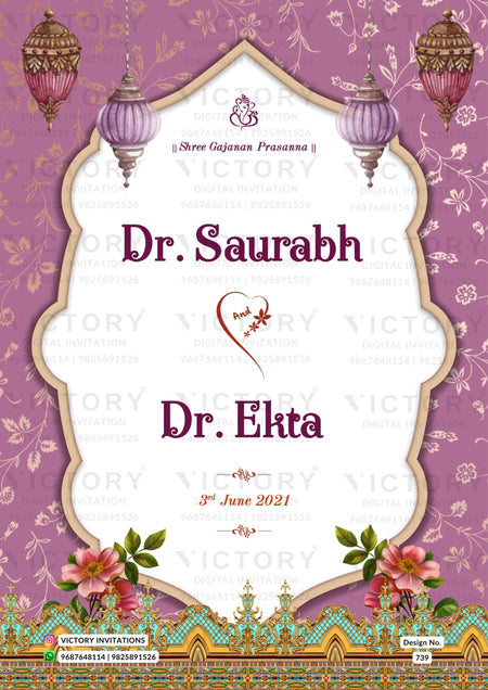 Wedding ceremony invitation card of hindu maharashtrian marathi family in english language with traditional theme design 739