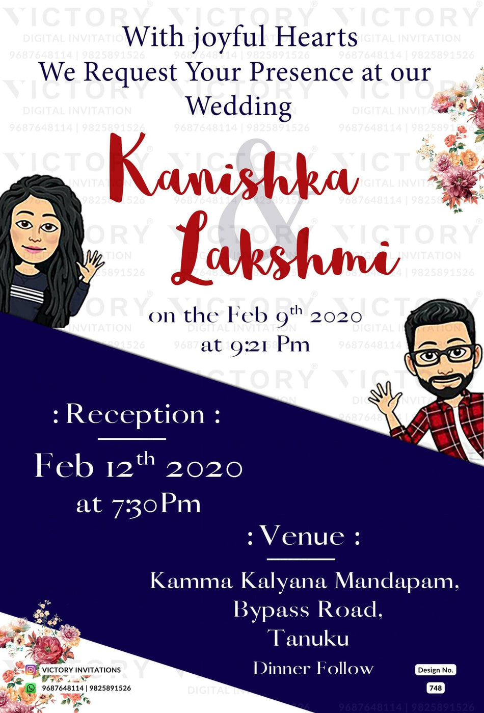 Wedding ceremony invitation card of hindu south indian telugu family in english language with Bollywood theme design 748
