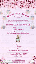 Betrothal ceremony invitation card for Catholic family in english language with flowers, romantic couple doodle as floral theme design 751