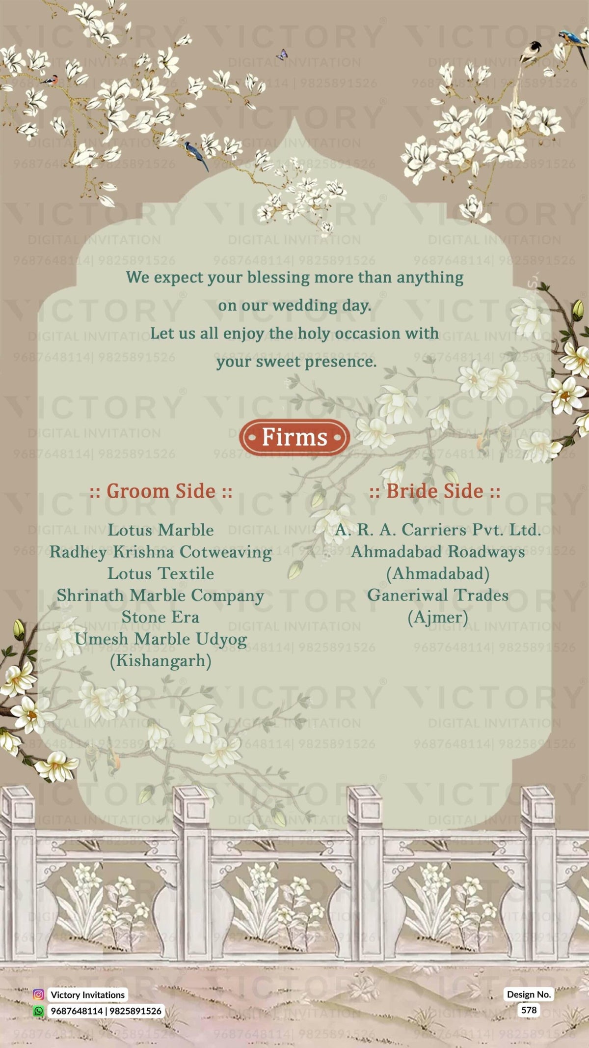 Floral Muted-Pastel Green and Brown Vintage Theme Digital Wedding Invites with Festive Indian Bride and Groom Doodle Illustrations