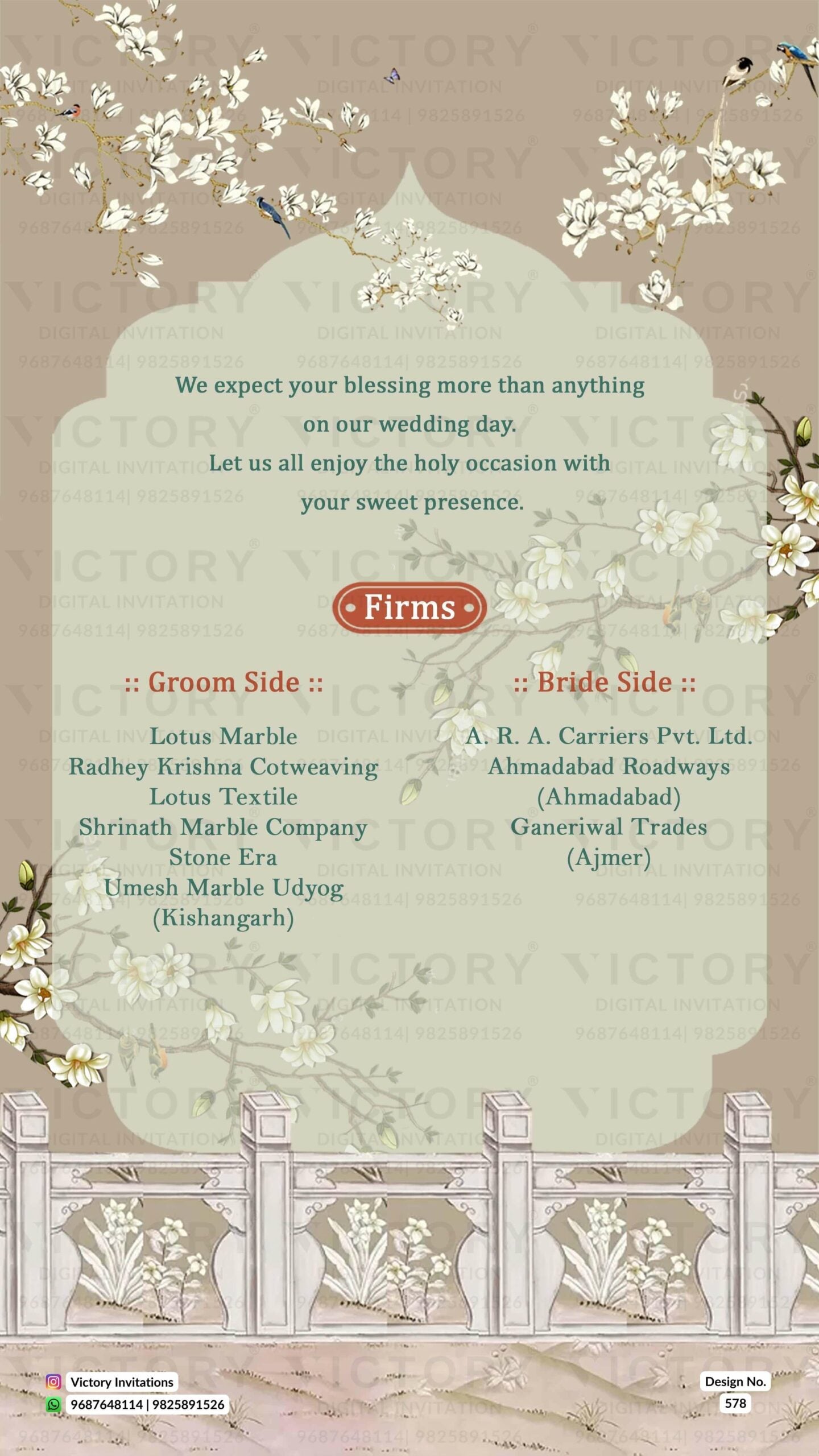 Floral Muted-Pastel Green and Brown Vintage Theme Digital Wedding Invites with Festive Indian Bride and Groom Doodle Illustrations