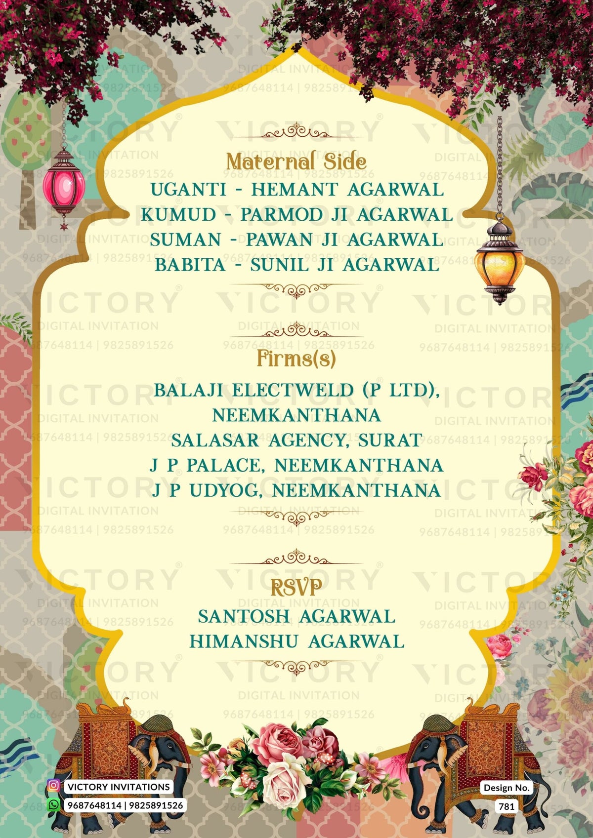 Traditional Beige and Vibrant-Shaded Vintage Floral Theme Digital Wedding Invites with Festive Indian Bride and Groom Doodle