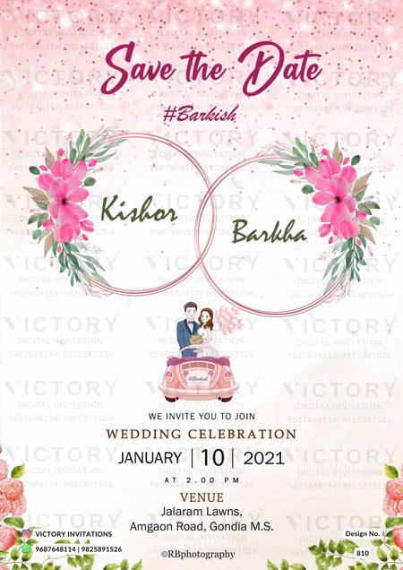 Save the Date card in english language with asthetic theme design 810