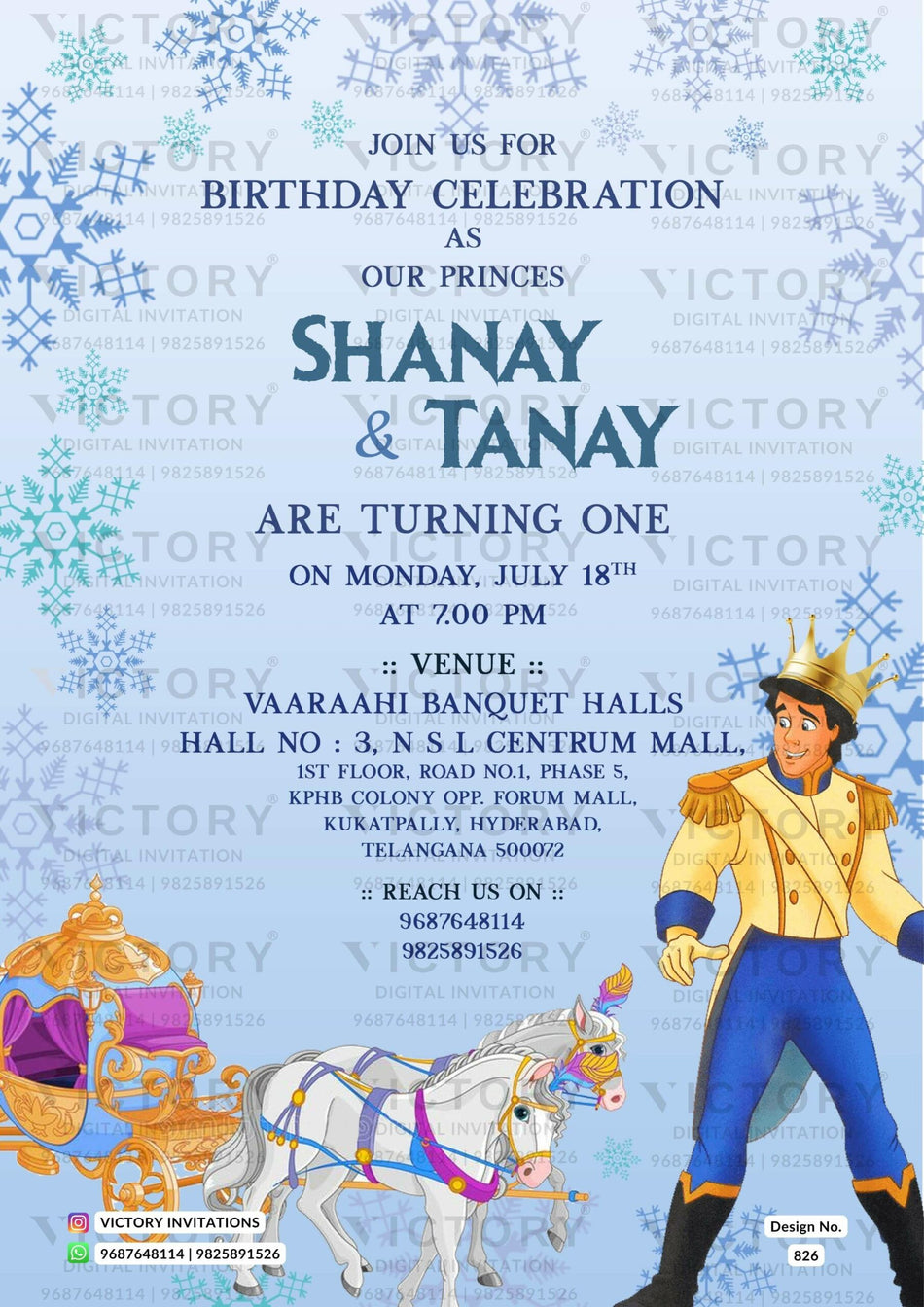 Birthday party invitation card for boy in english language with disney royal theme design 826