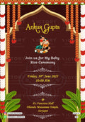 Annaprashan ceremony invitation card in english language with arch, leaves as traditional theme design 880