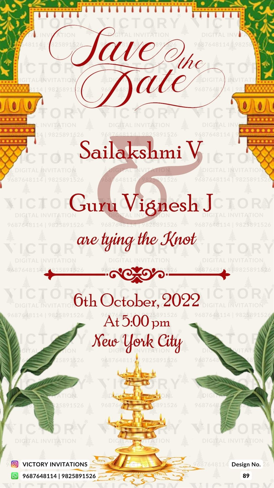 Save the Date card in english language with traditional theme design 89