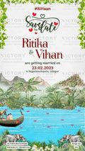 Save the Date card in english language with boat as nature theme design 903