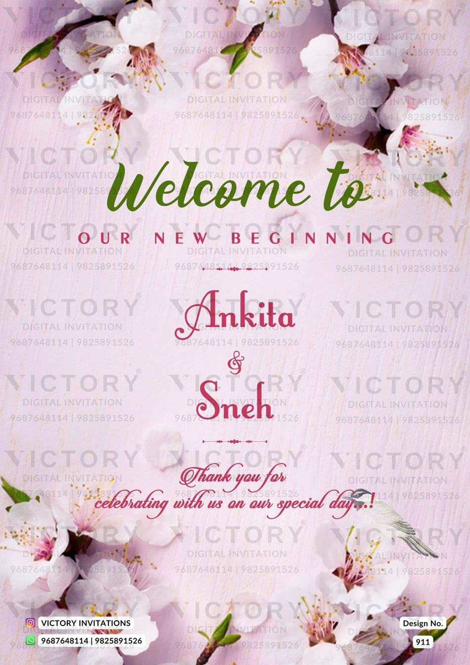 Save the Date card in english language with flowers as floral theme design 911