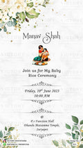 Annaprashan ceremony invitation card in english language with leaves glitter as minimalistic theme design 913