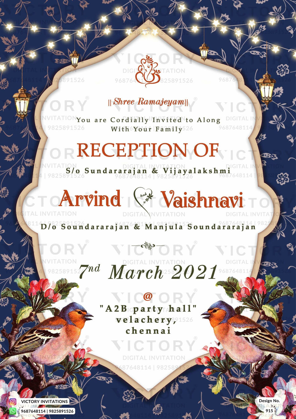 Reception Party invitation card in english language with string lights as traditional theme design 915