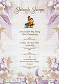 Annaprashan ceremony invitation card in english language with rice feeding doodle, leaves as floral theme design 960