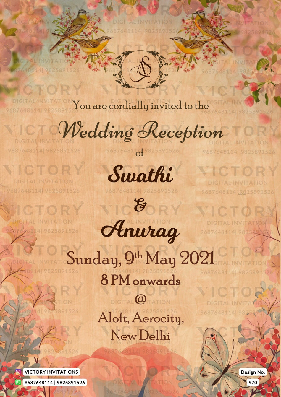 Wedding ceremony invitation card of hindu punjabi haryanvi family in english language with Artistic flowers theme design 970