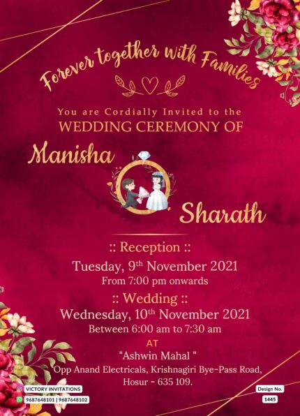vintage red flower theme tamil wedding digital invite card in English language design 1445