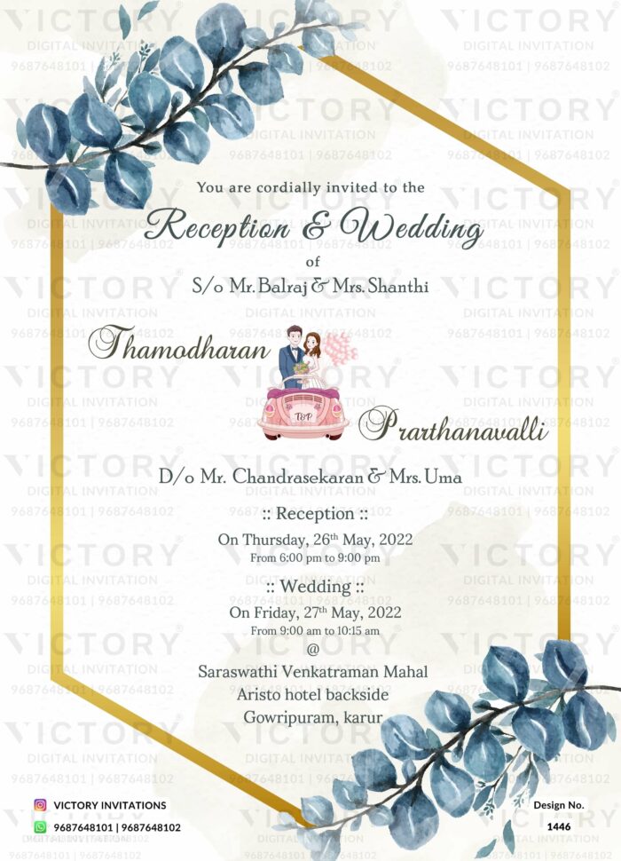 flowers frame theme tamil wedding digital invite card in English language design 1446