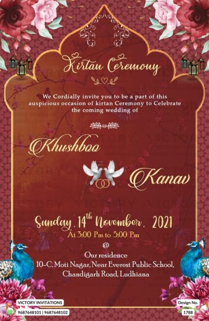 flowers theme Punjabi wedding ceremony digital invitation card in English language design 1788
