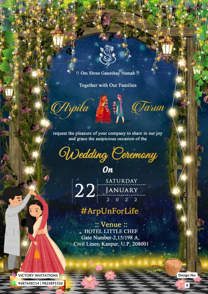 Dreamy Festive Indian Wedding E-card with Couple doodle, design no. 9