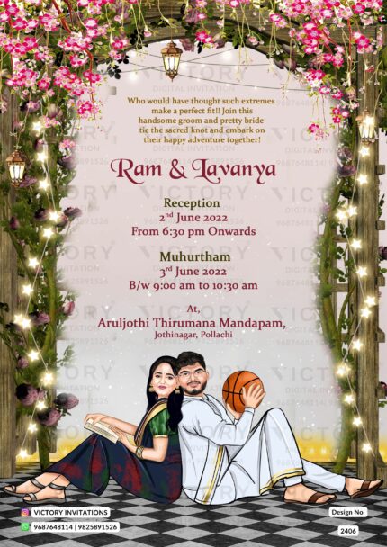 Woodland floral theme Wedding invitation in English Language, design no. 2406