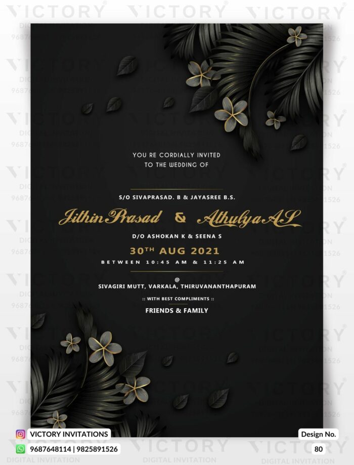 Black and Gold Elegant Wedding E-invite, design no. 80