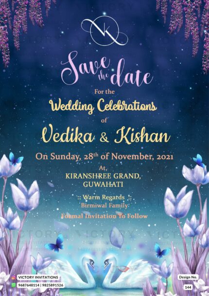 Purple Swan Lake Illustration Theme Electronic Wedding Invite, design no. 144