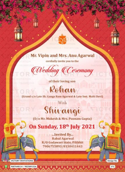 Red and Gold Royal Digital Indian Wedding Invitation, design no. 372