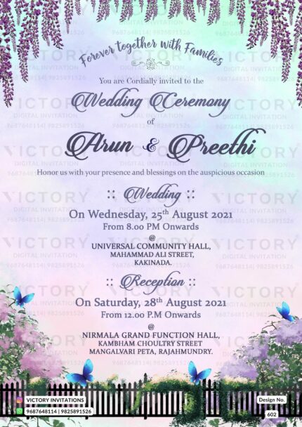 Andhra pradesh wedding invitation card Design no. 602.