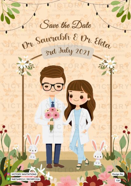 Light-hearted Beige and Green Woodland Theme Save the Date Invitation, design no. 739