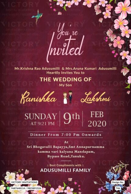 Andhra pradesh wedding invitation card Design no. 746.
