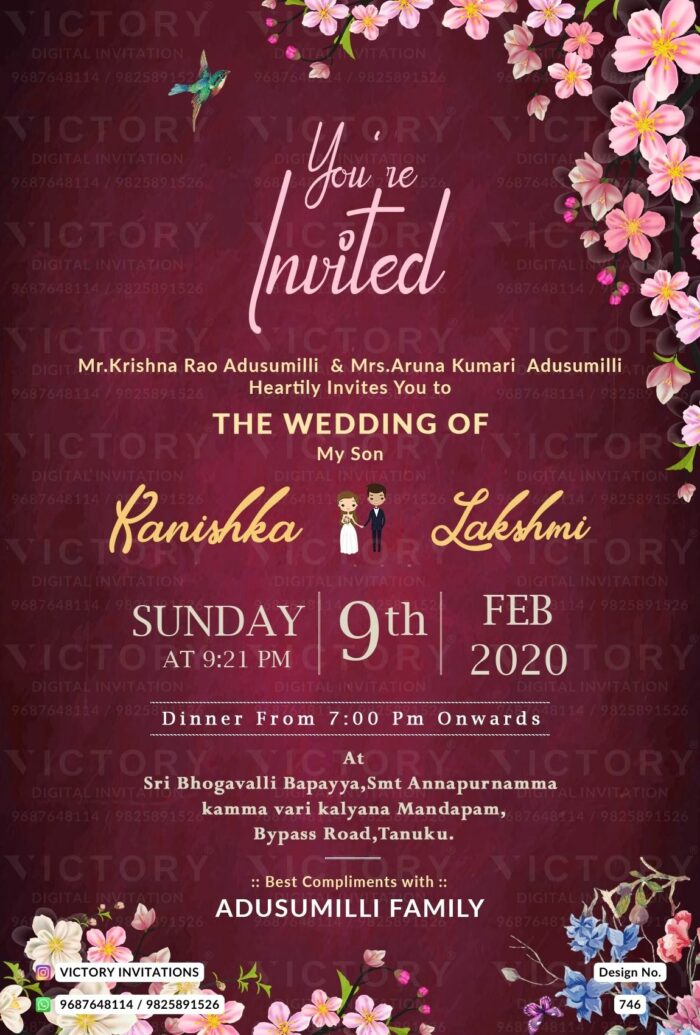 Andhra pradesh wedding invitation card Design no. 746.