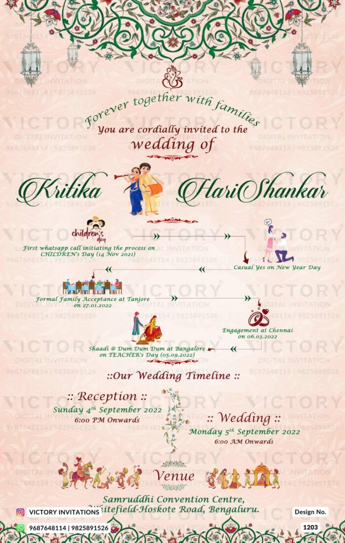 Wedding ceremony invitation card of hindu south indian kannada family in english language with mandala theme design 1203