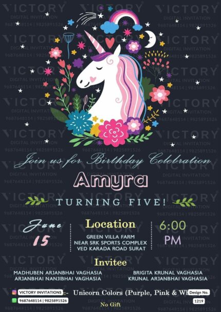 Birthday party digital invitation card Design no. 1219