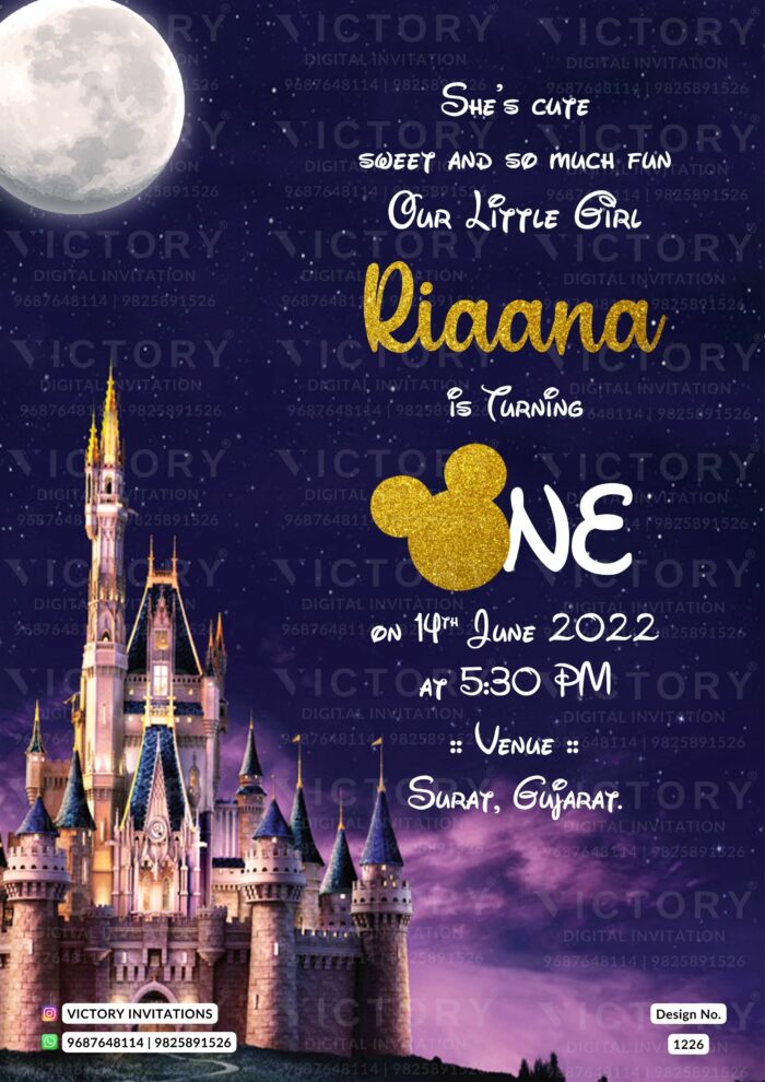 Indigo and Violet Disney Theme Online Birthday Invitation, design no. 1226