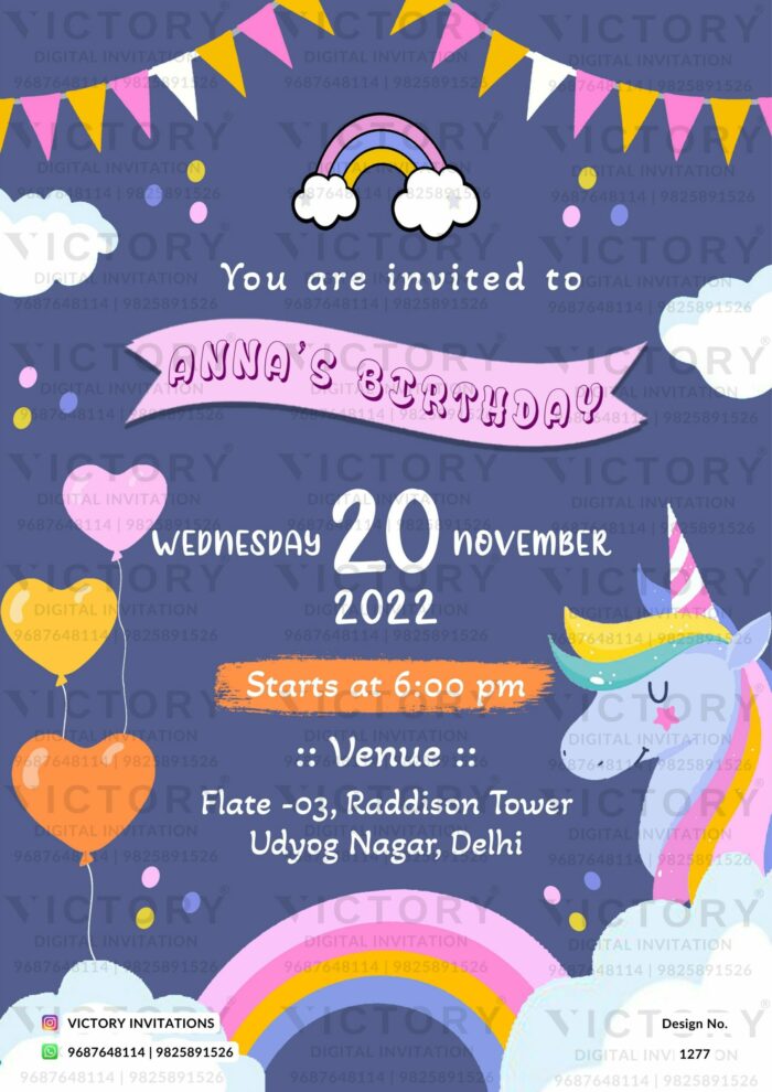 Birthday party digital invitation card design No. 1277