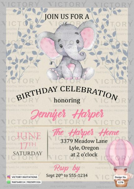Birthday party digital invitation card design No. 1278